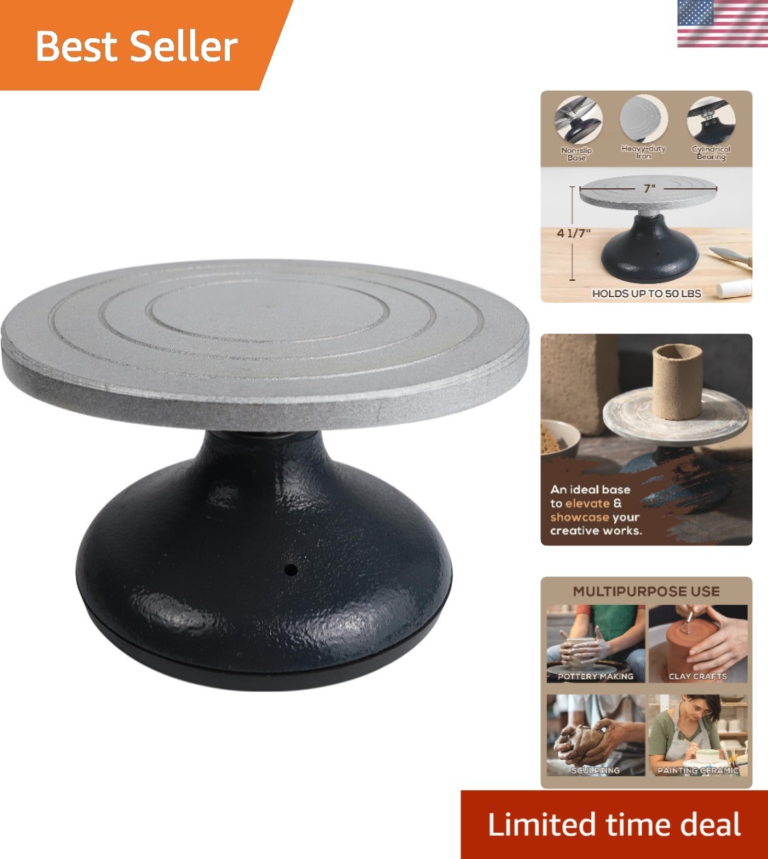 Silent-Spinning 7-Inch Pottery Decorating Wheel - Perfect for Creative Projects