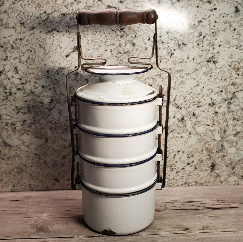 Czechoslovakian Coal Miners Lunch Box Porcelain Enamel Coated Vintage