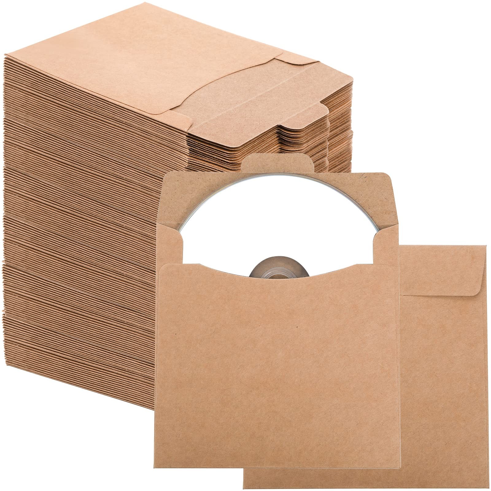 Fasmov 150 Pack CD Sleeves Kraft Paper DVD Envelopes, 5" x One Size, Brown 