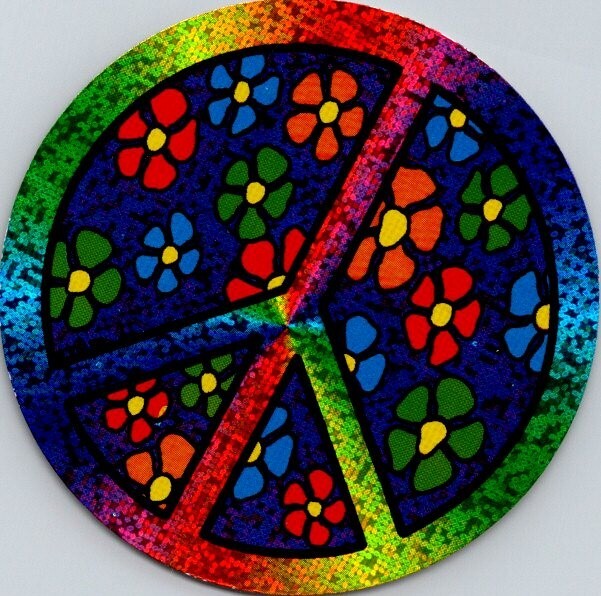 1990's Smiley Face Peace Flowers Vending Machine Sticker Prismatic  3"