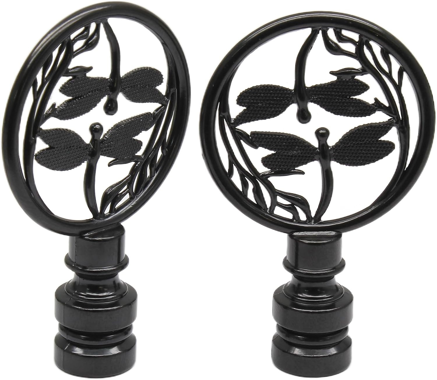 2 Pack Double Dragonflies Lamp Finial, Black Decorative Finial for Lamp Shades, 
