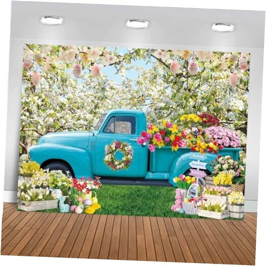 7x5FT Spring Easter Backdrop Easter Truck Egg Spring Garden Photography 