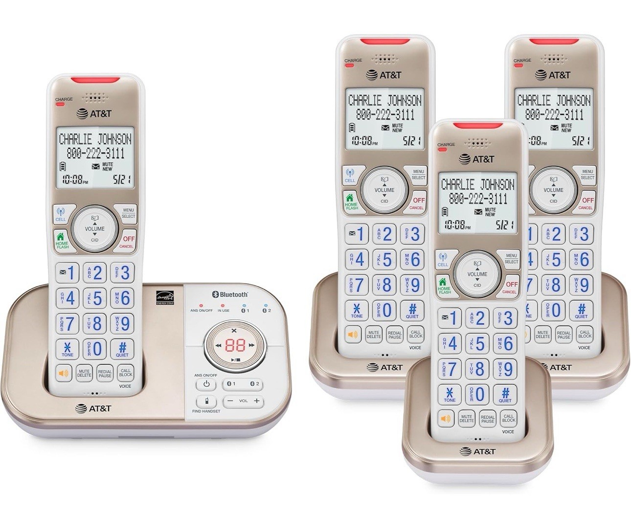 AT&T 4 Handset Cordless Phone Answering Machine Call Block Bluetooth Intercom