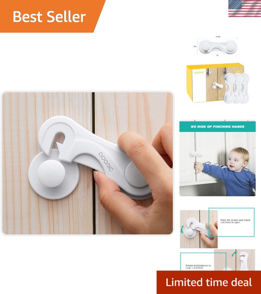 Child Safety Locks 4 Pack - Durable Baby Cabinet Locks with Strong Adhesive