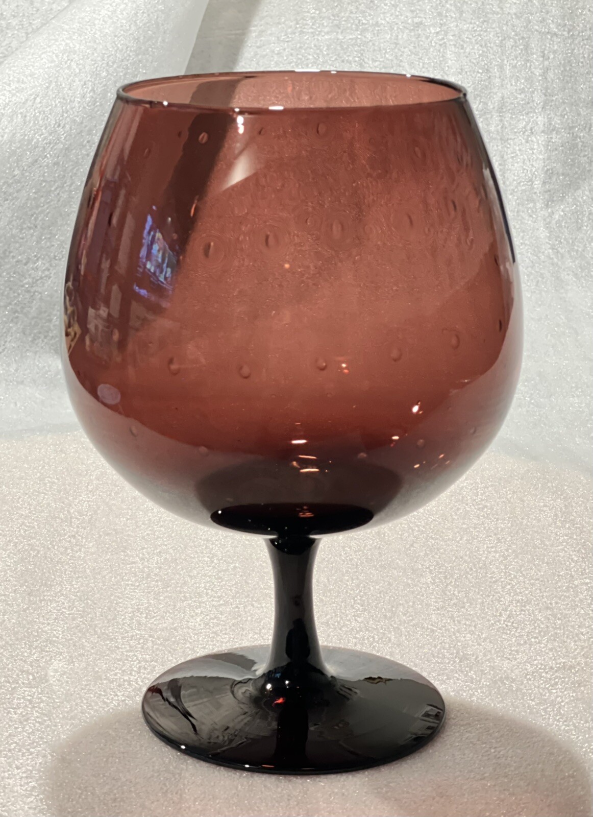 Large 10.5” Optic Bubbles Brandy Snifter Purple Glass MCM Goblet Footed Empoli