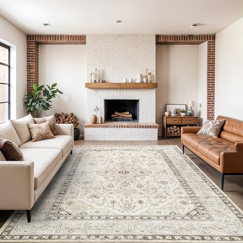 Washable Area Rug 9x12 - Bedroom Living Room Large Indoor Oriental Rugs - 