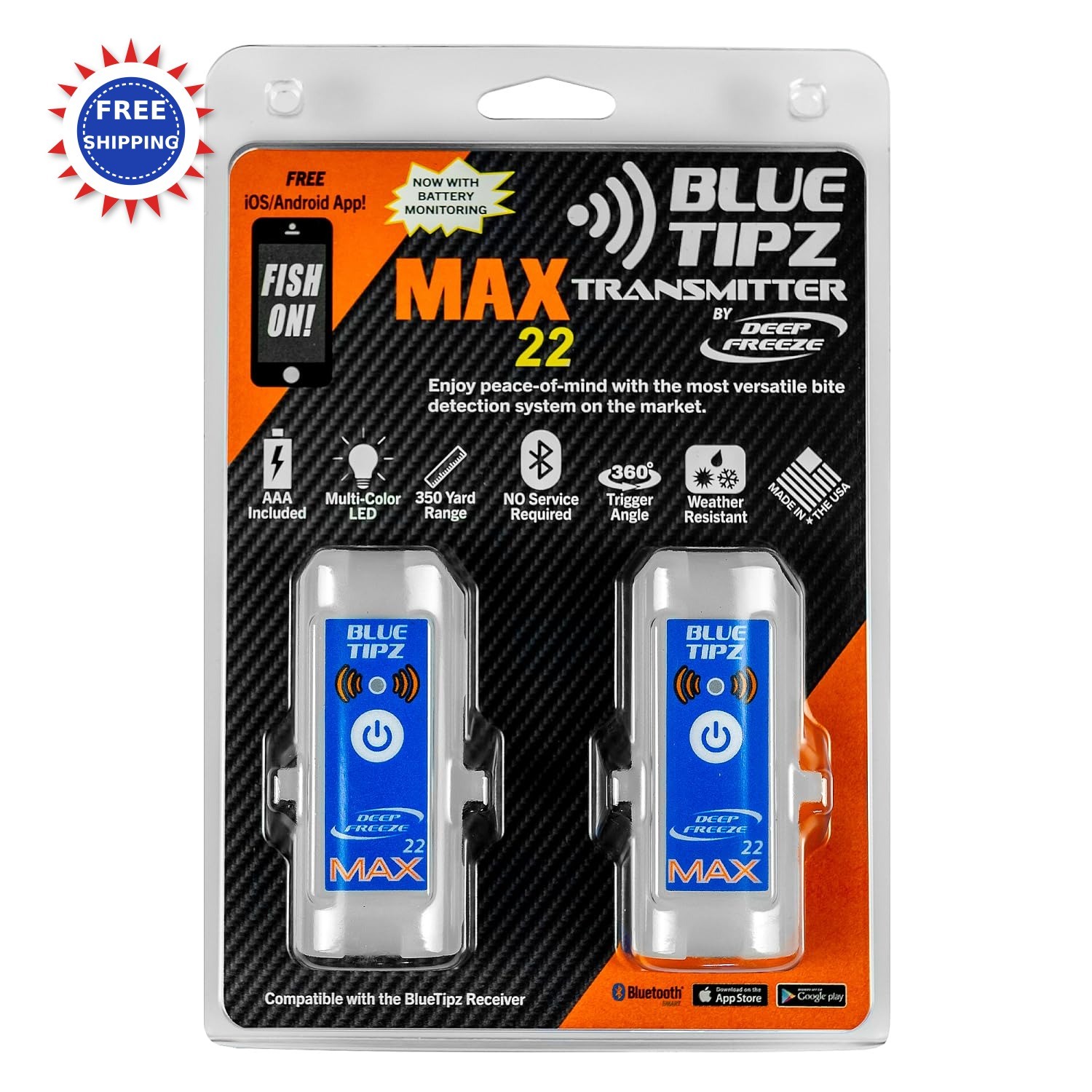 Ice Fishing Alarm Bluetooth 2 Pack Deep Freeze BlueTipz Tip-Up Transmitter Bite
