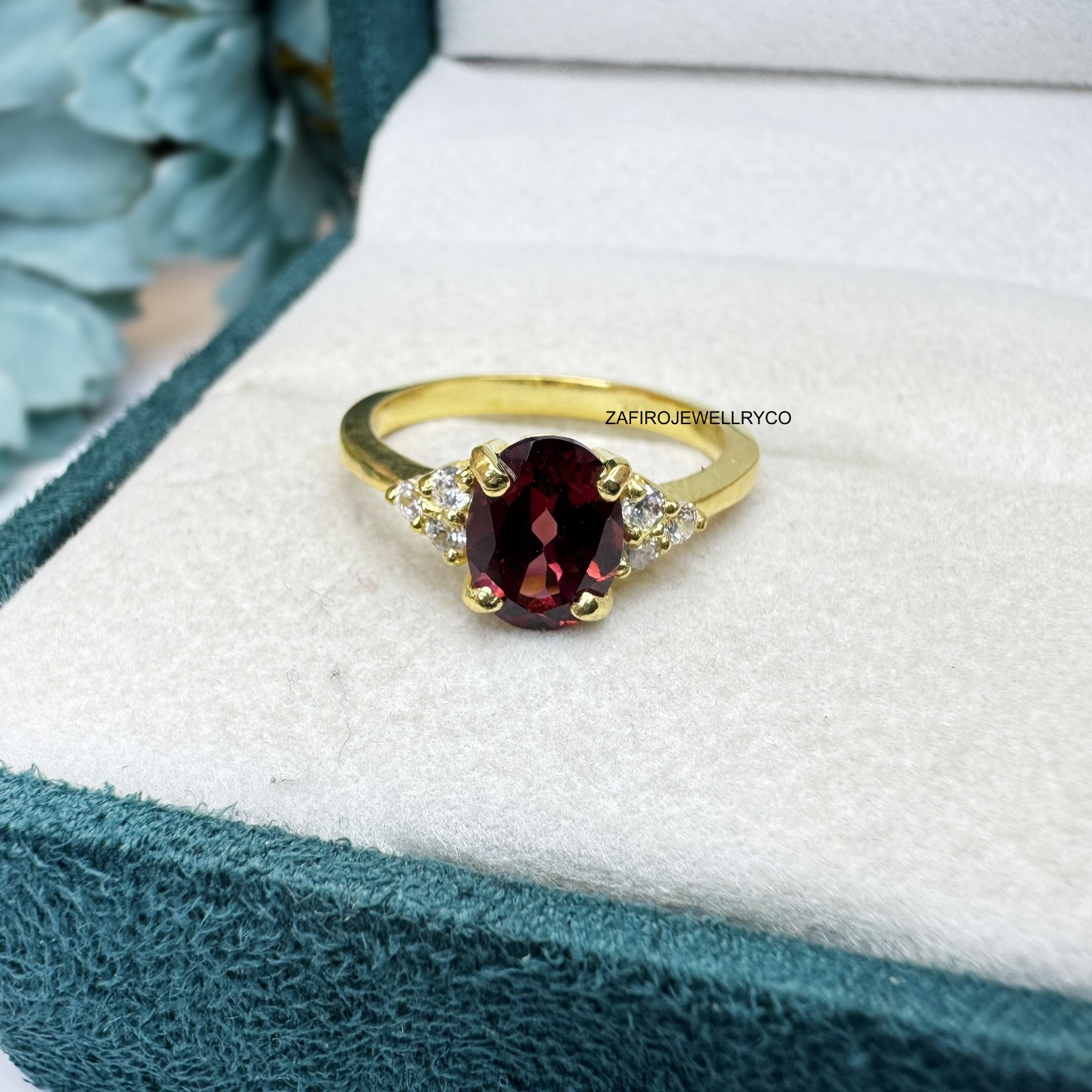 Natural Garnet Ring, Cluster Ring, Engagement Ring, Promise Ring