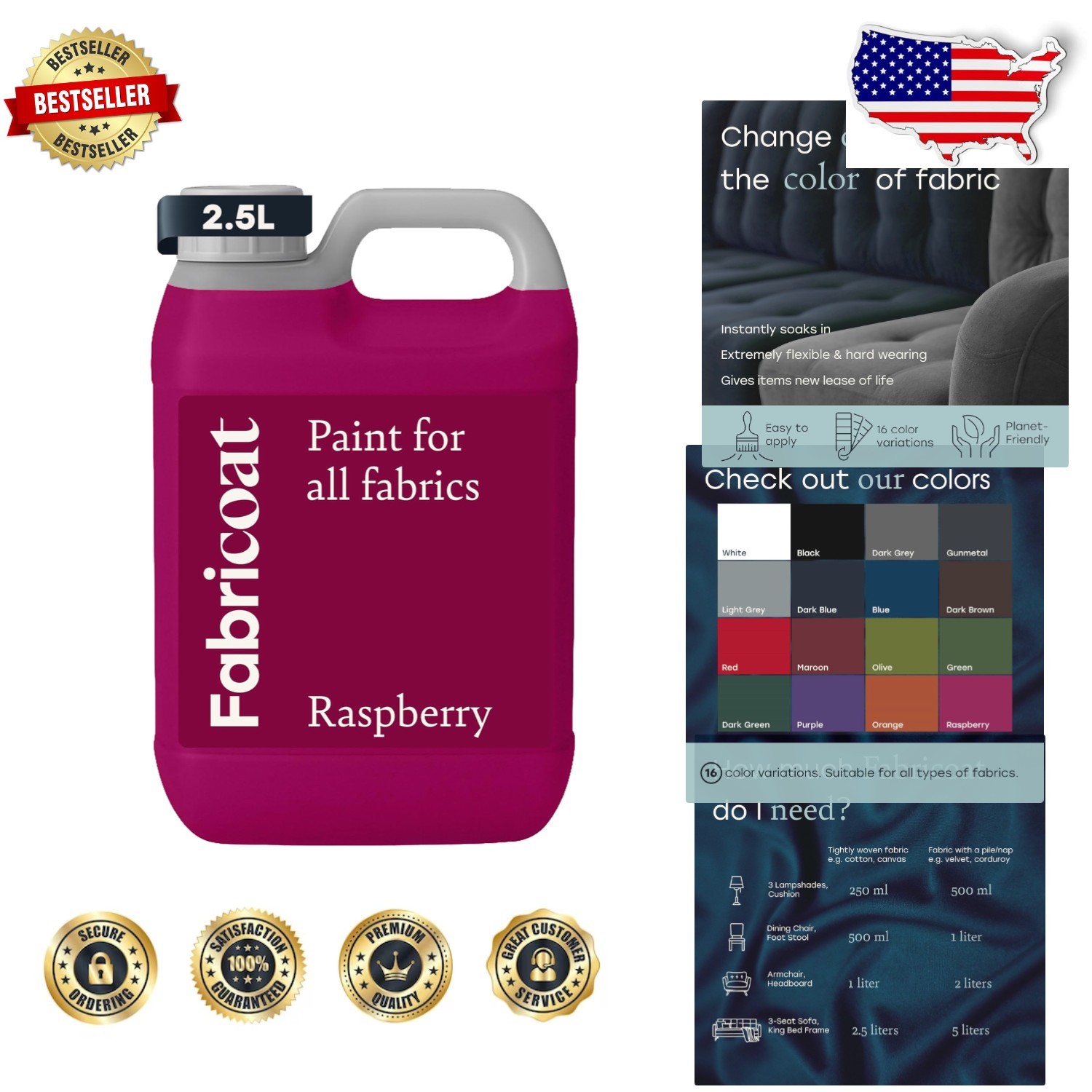 Raspberry Fabric Paint 85oz Matte Finish Upholstery Furniture Couch Chair Sof...