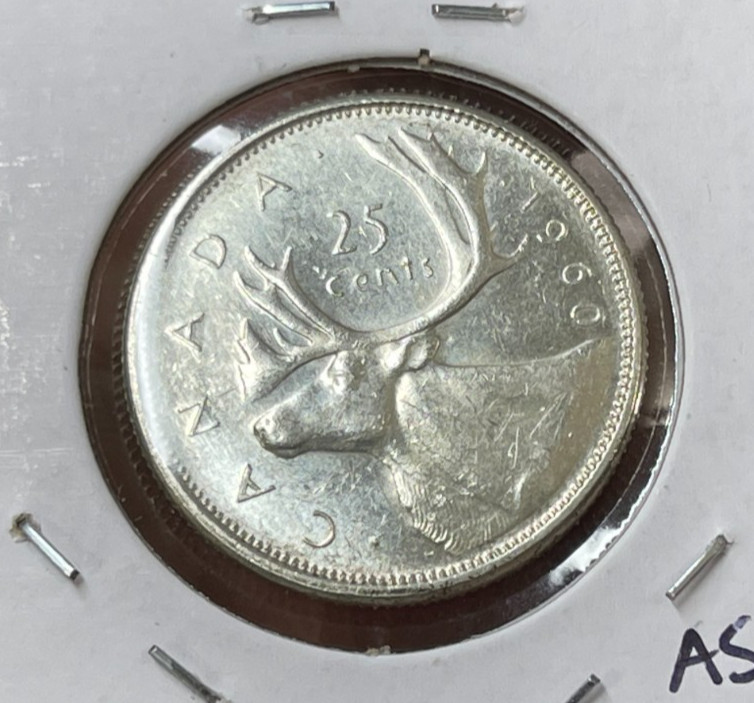 1960 Canada 25 Cents Silver Coin Excellent Condition