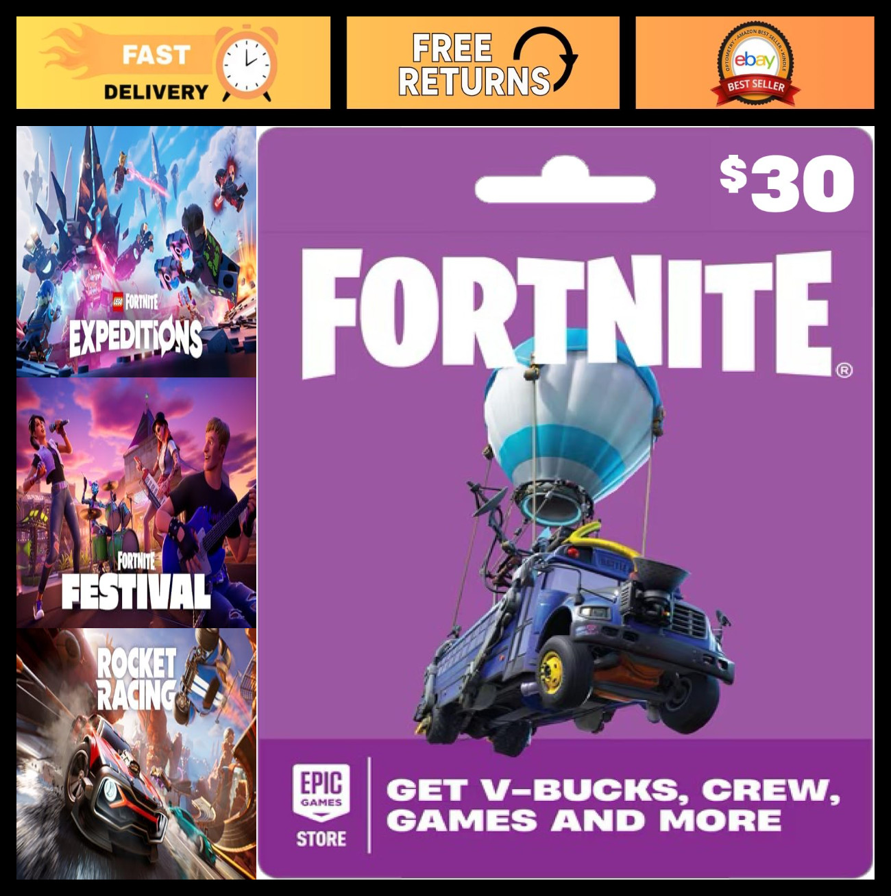 $30 Fortnite Gift Card - Epic Games Store - In-Game Currency & V-Bucks Access