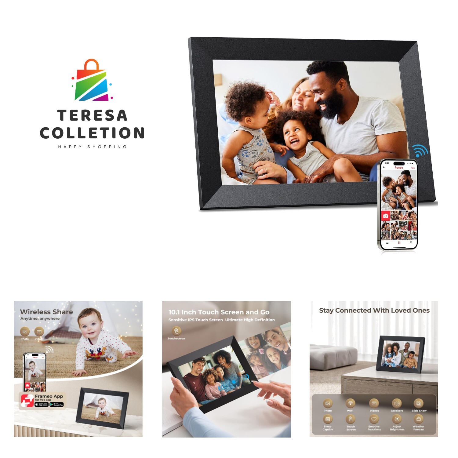 FRAMEO 10.1" Digital Picture Frame WiFi Smart Photo Frame Electronic Digital ...