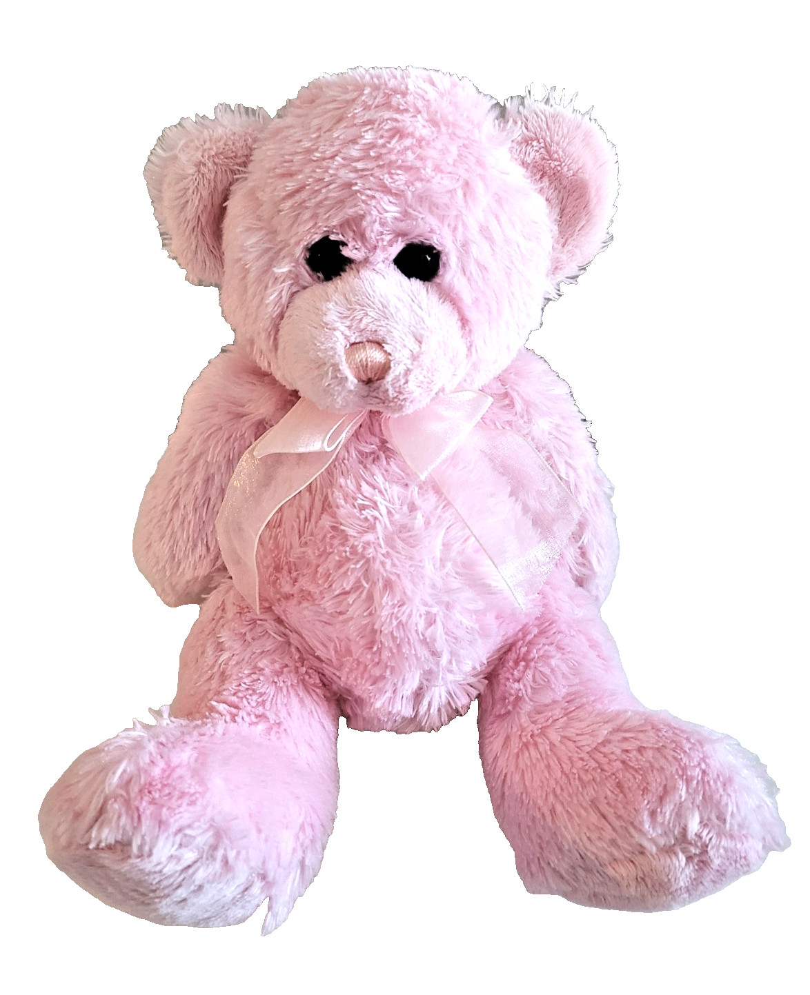 Korimco Bear Plush Pink Gauze Ribbon Bow 7" Seated Teddy Thread Nose Soft Toy