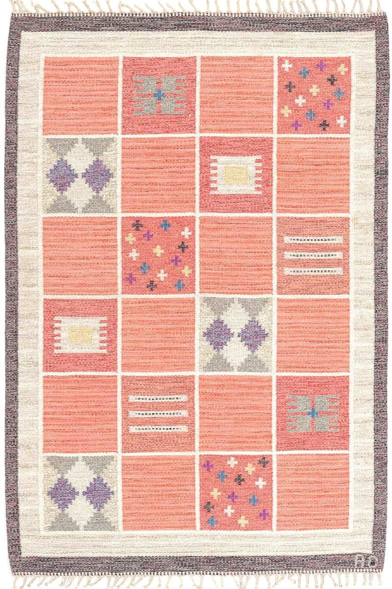 Antique Swedish Rug Blue Floral Vintage Kilim Boho Handmade 5x8 weave Area Rugs