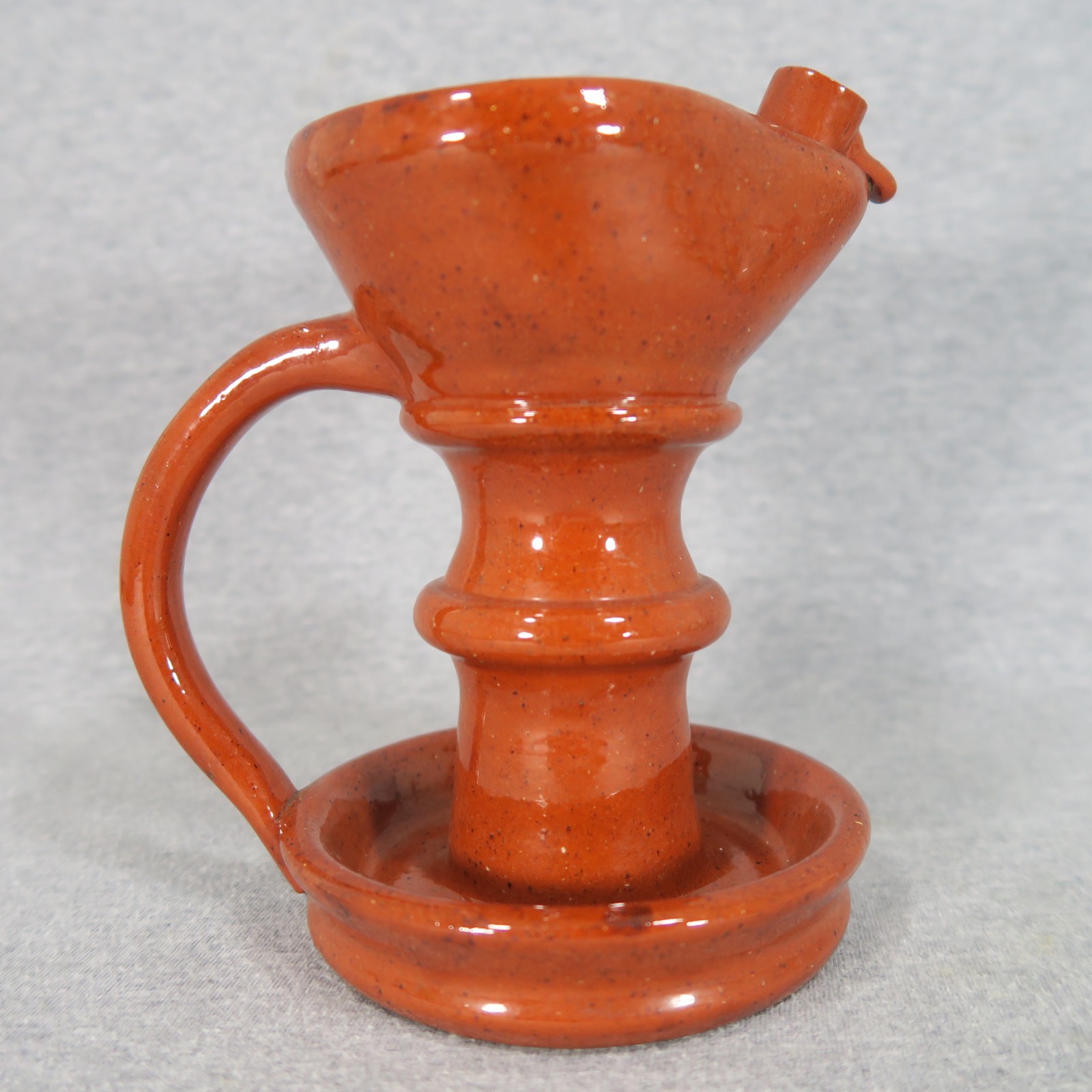 James Christian Seagraves JCS Redware Pottery Oil Lamp Chamberstick - Excellent