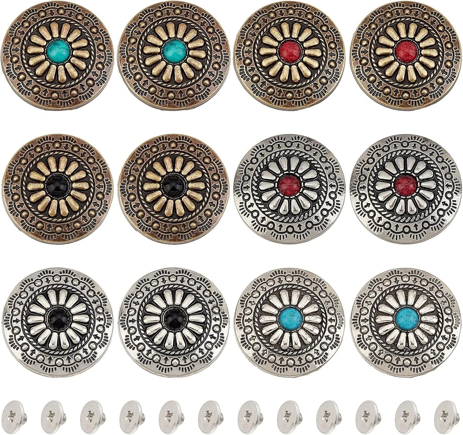 12Pcs 30Mm Screw Back Buttons Concho Screw Back 6 Colors Vintage Western Style T