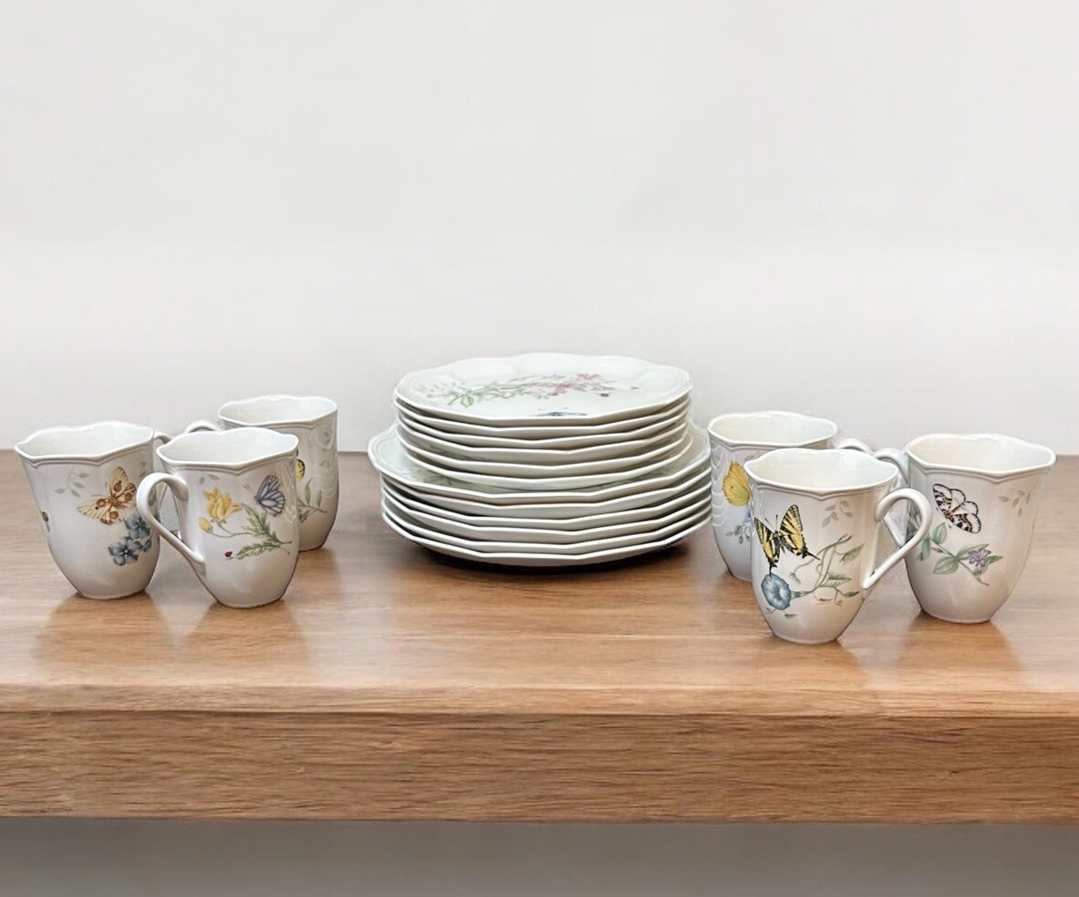 Lenox China BUTTERFLY MEADOW  18 PC Set Service for Six Plates Mugs NEW