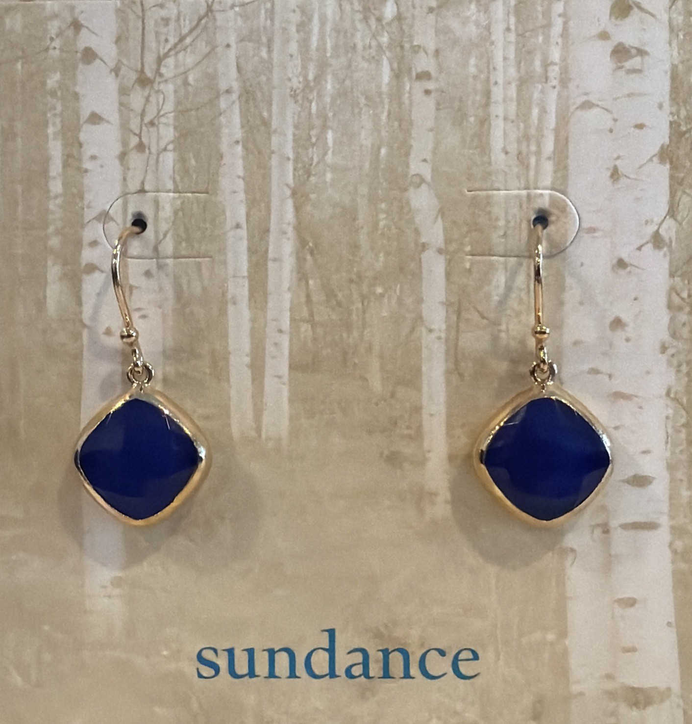 Sundance Catalog Gold Vermeil Blue Lapis  Rounded Square Stone Earrings