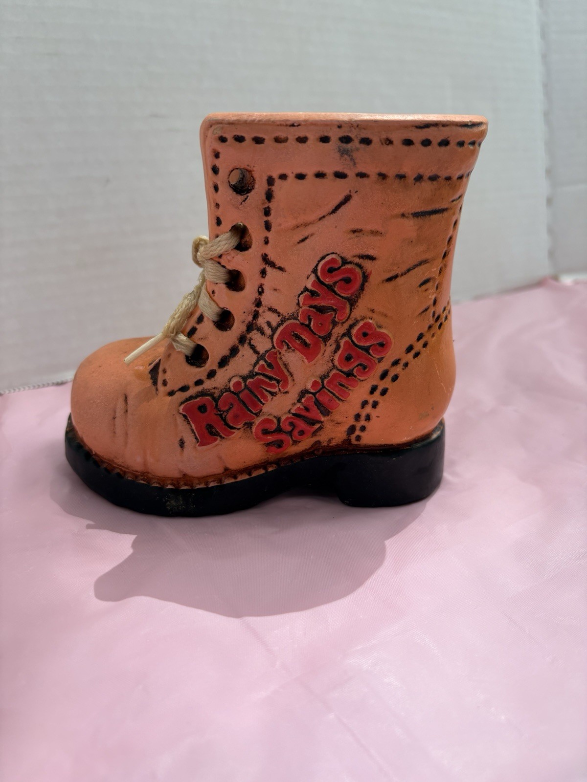 Vintage Rainy Day Boot Piggy Bank With Laces