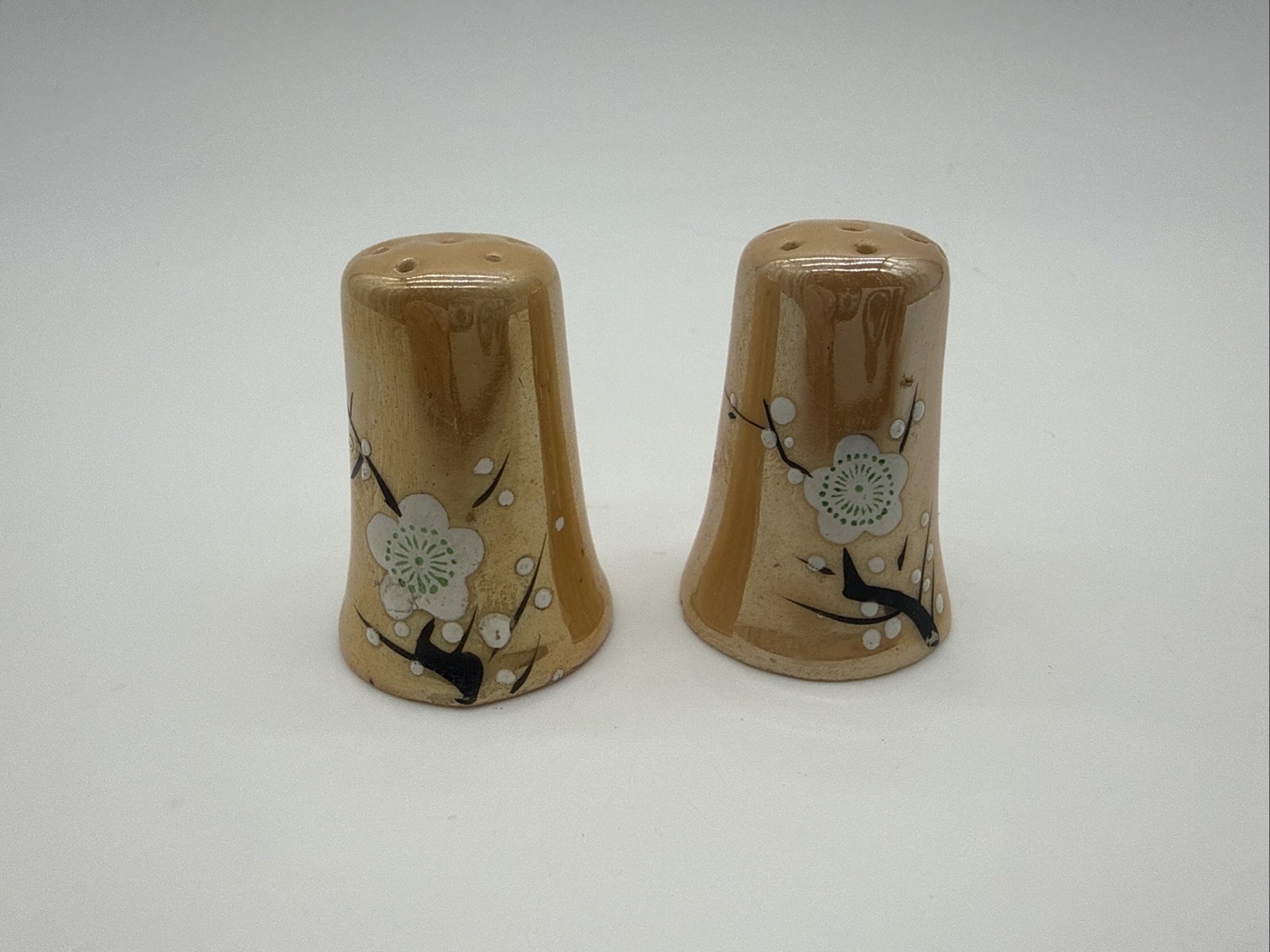 Salt and Pepper Shaker Set Lusterware with Raised Plum Blossom Design  Japan