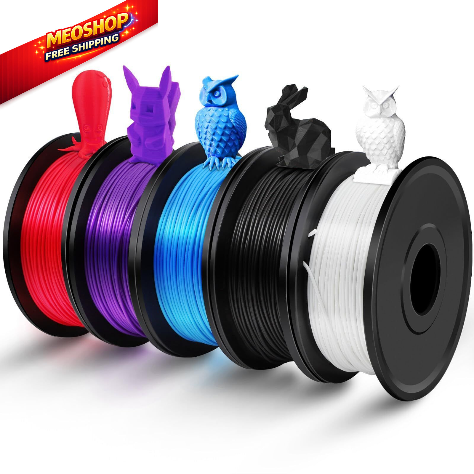 3D Printer Filament Bundle 5*250g Pla (White & Black & Red & Blue & Purple) 