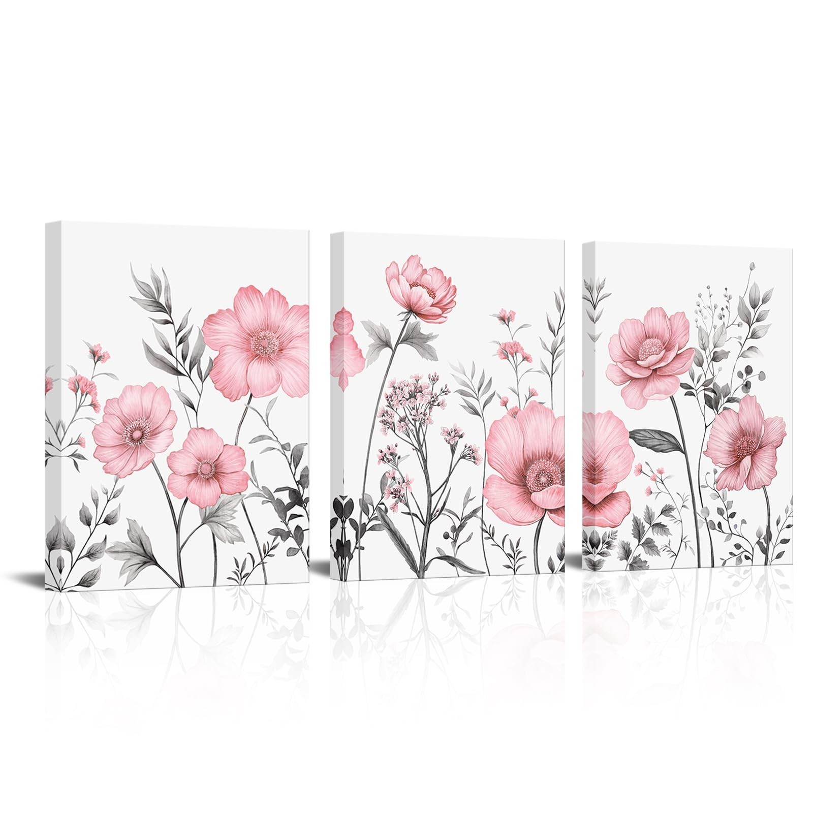sechars Pink Flower Canvas Wall Art Vintage Floral Painting Pictures Decor Mo...