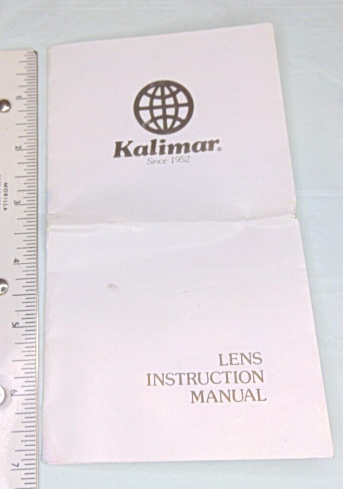 Kalimar Lens Instructions Manual Folded. Printed in Japan