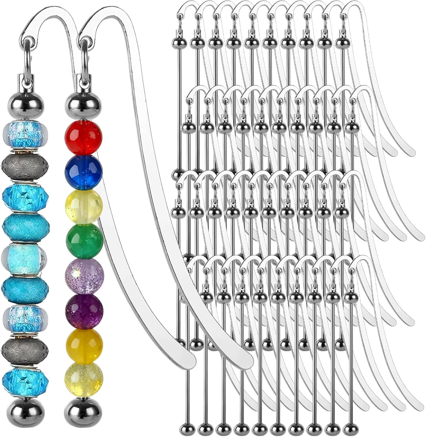 40 Metal Bookmarks for DIY Bead Craft - Silver Blanks for Book Lovers & Gifts