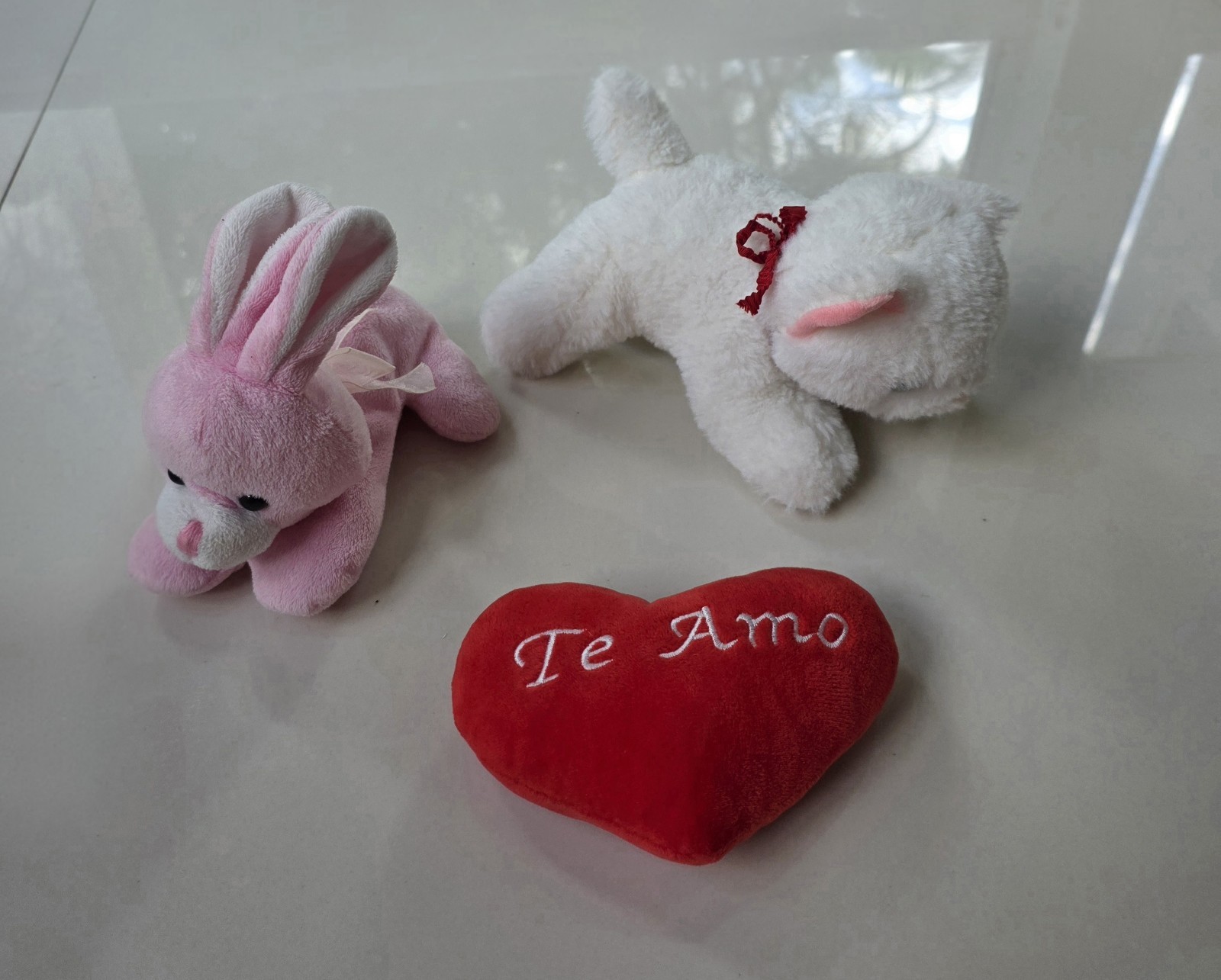 Small Pink Rabbit & White Cat Stuffed Animals with 'Te Amo' Heart Valentine's D…