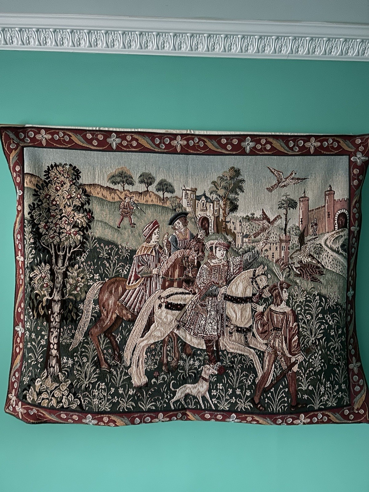 Vintage French Departure Hunt Scene Home Decor Wall Hanging Tapestry 109x70 cm