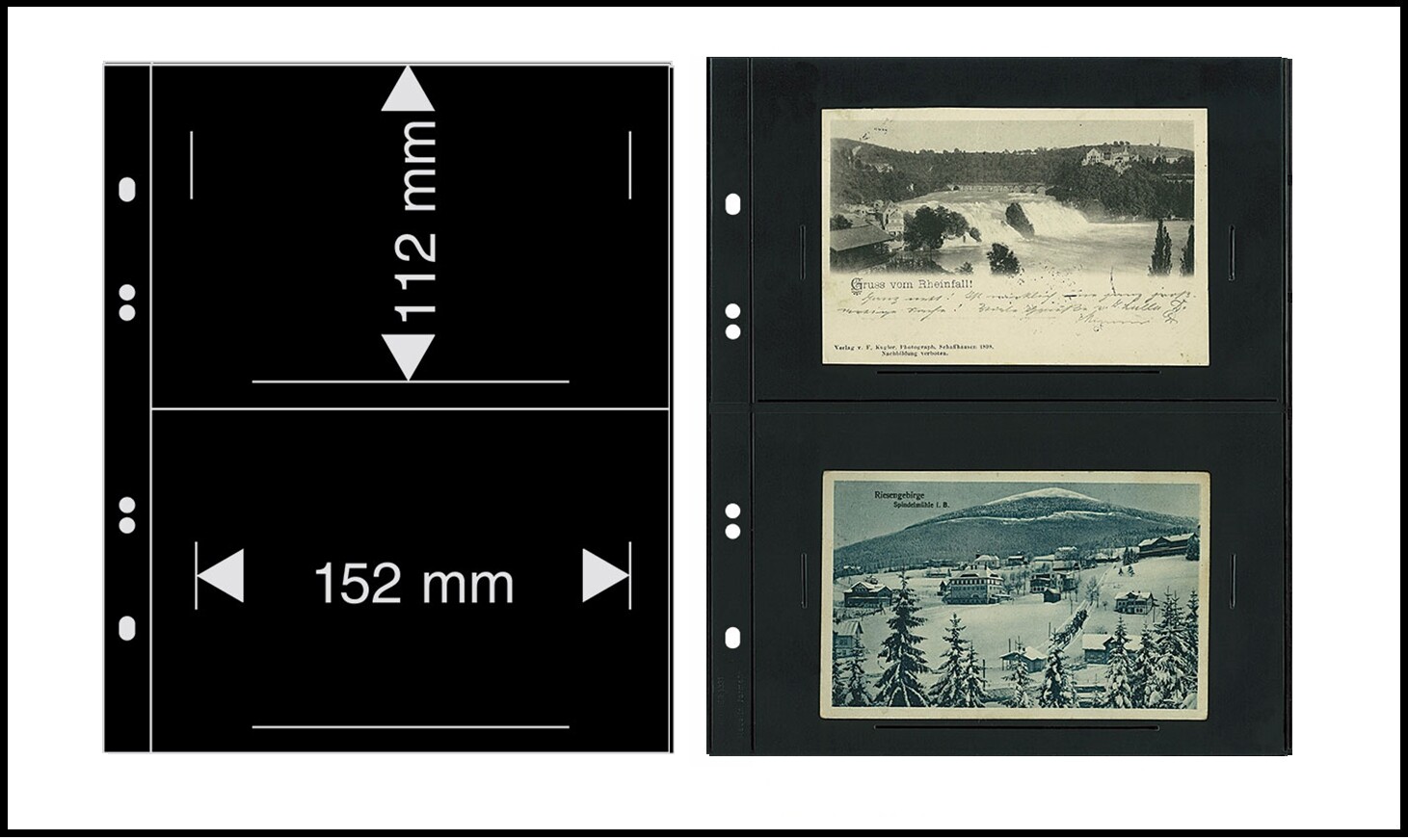 10-LINDNER-MU1331 Multi Collect Postcard Sleeves 2 Pockets 152x112mm Black