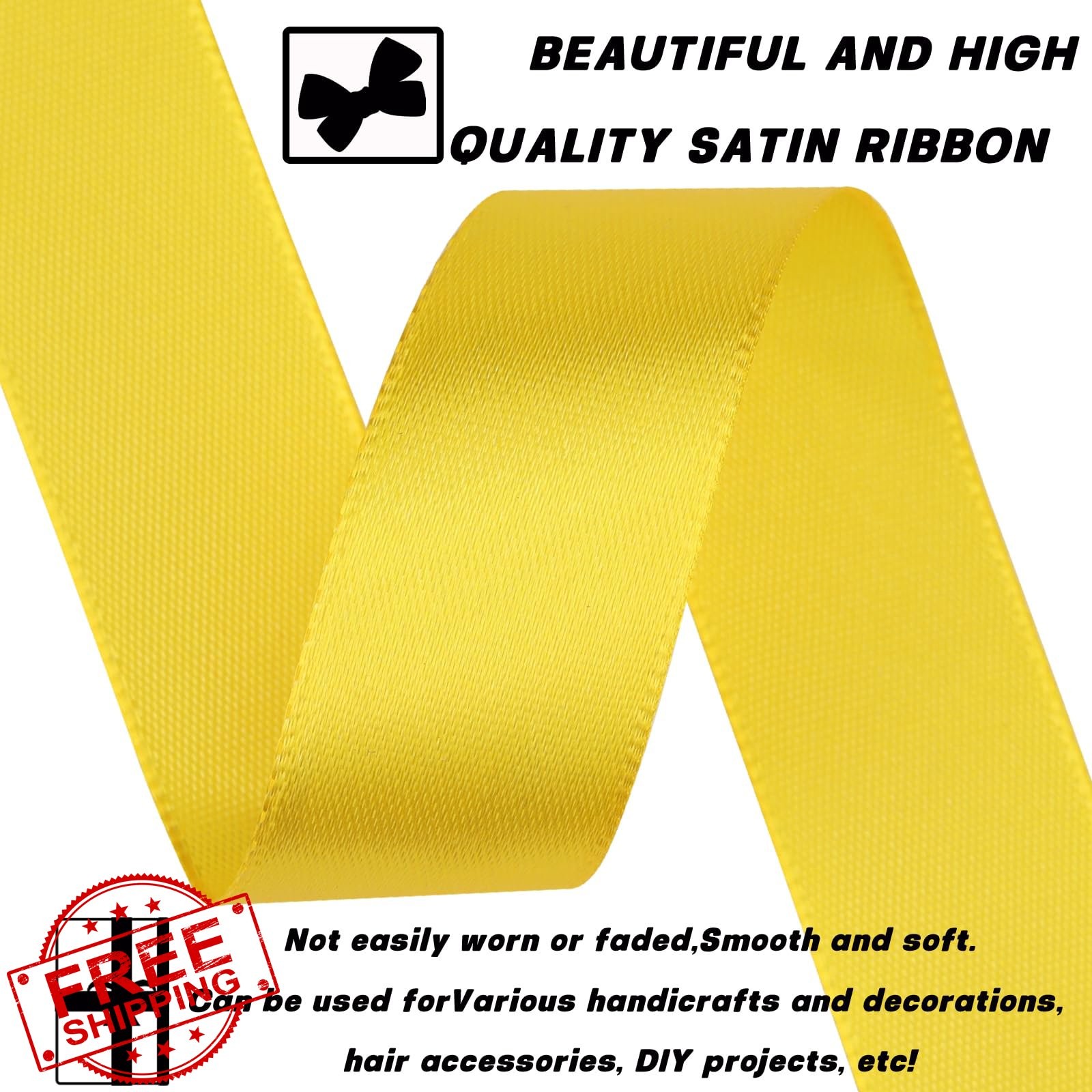NISDOCF Yellow Satin Ribbon 7/8 Inch 60 Yds Single Face Craft for Gifts