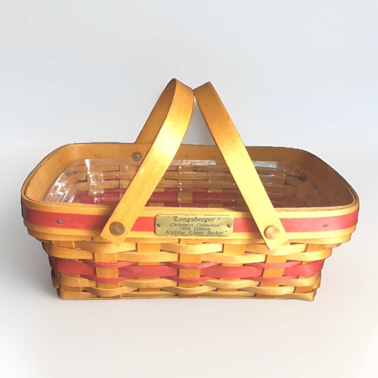 Longaberger Christmas 1996 Holiday Cheer Basket Red Accent Weaving & Protector