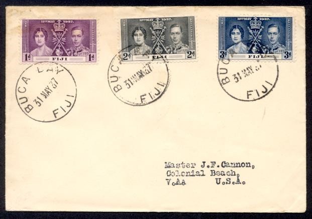 FIJI BUCA BAY 1937 CORONATION TO USA