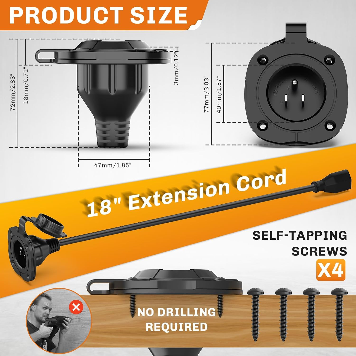 RV Shore Power Inlet Charger Plug 20 Amp 125V AC Power Inlet Port Plug with Inte