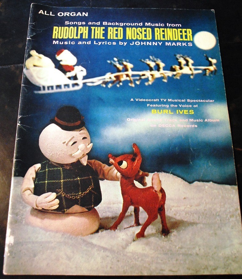 RARE RUDOLPH THE RED NOSED REINDEER Organ Sheet Music BURL IVES 1965 Xmas Show