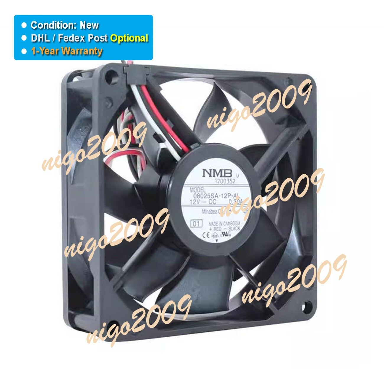 1PC New 08025SA-12P-AL 12VDC 0.30A 3-Wire Dual Bearing Cooling Fan #zv