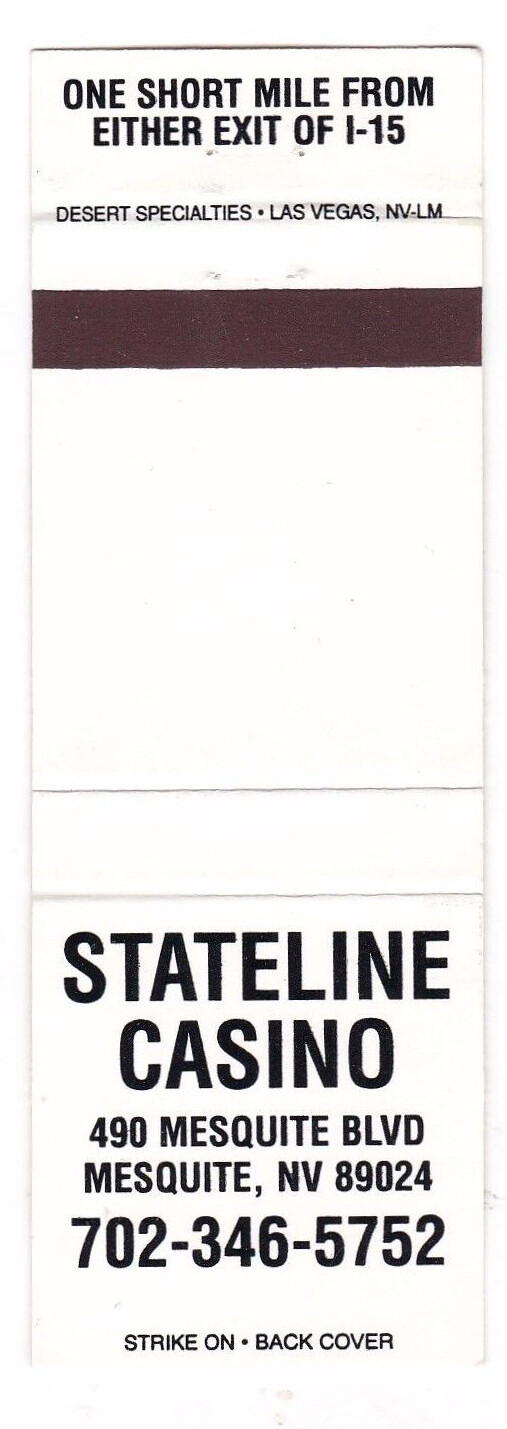 Stateline Casino Matchbook Cover Mesquite Nevada #1 icmsc5