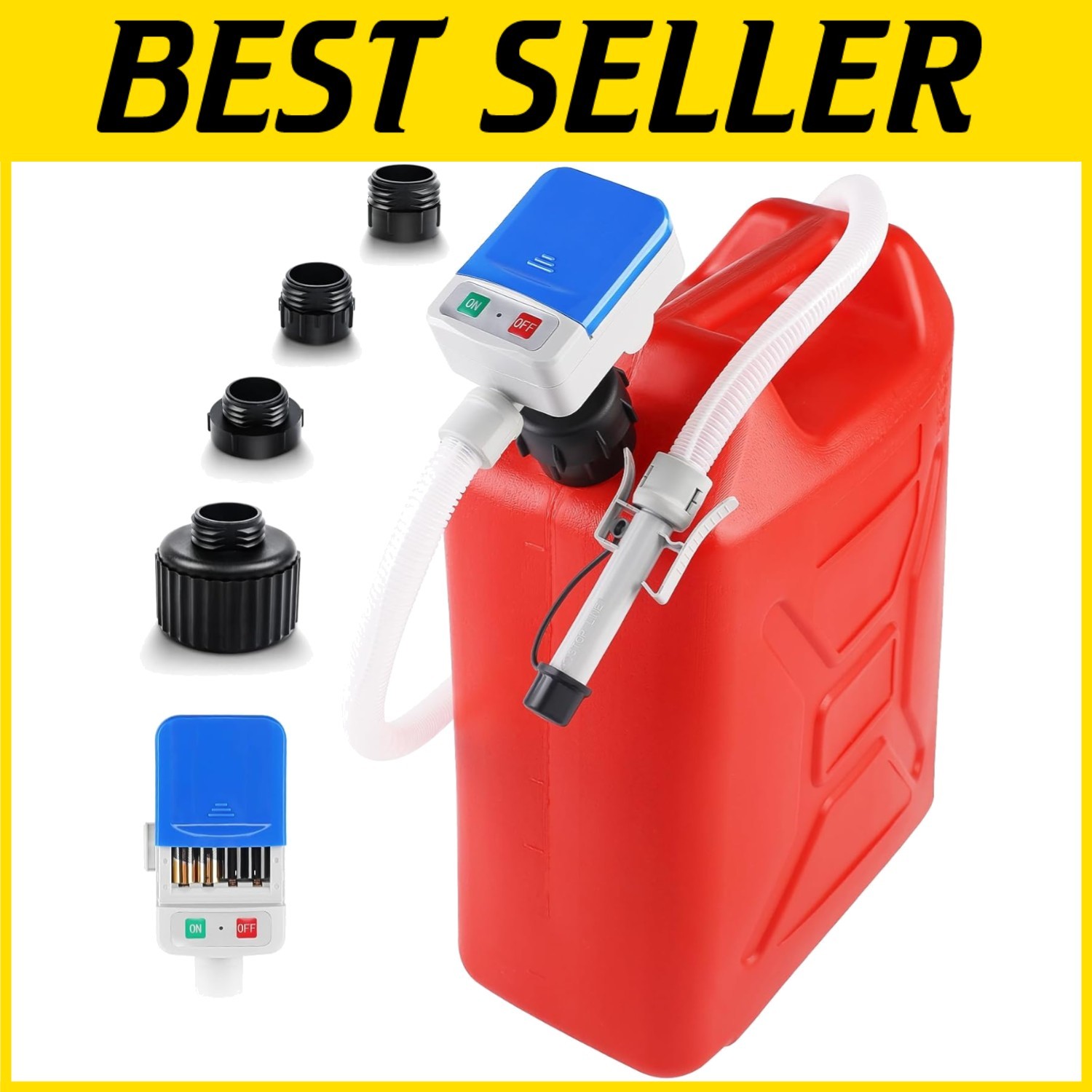 Portable Fuel Transfer Pump with 4 Adapters, Battery-Powered