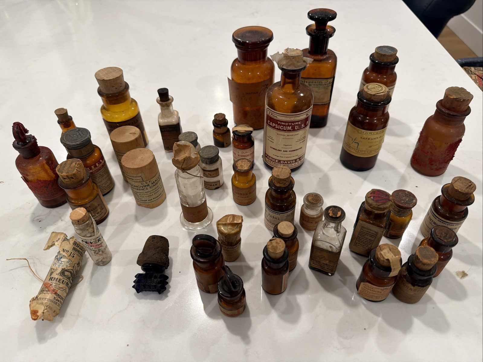 Set of 37 Pre 1930s antique pharmacy apothecary bottles with Original Contents