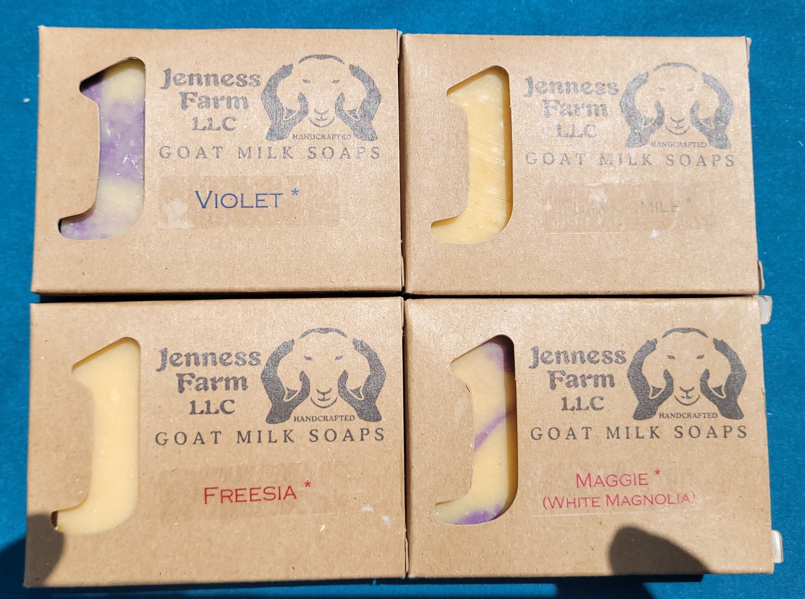 Lot 4 Bars Jenness Farm Goat Milk Soap Violet Freesia White Magnolia Chamomile 