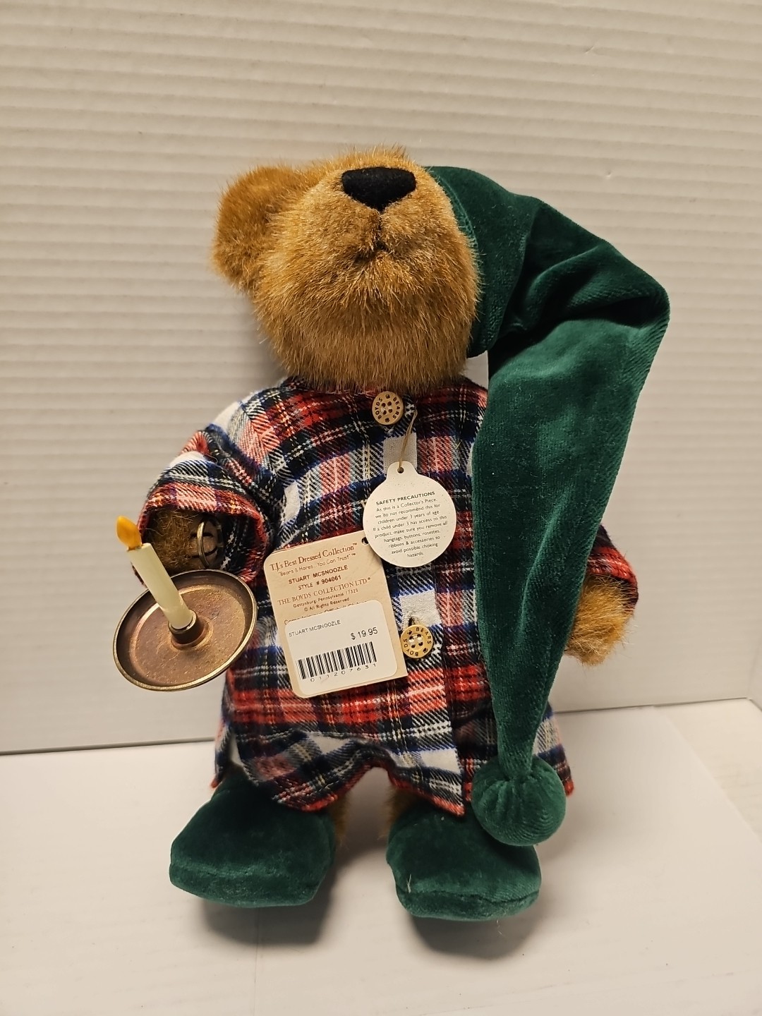 Boyds Bears Stuart McSnoozle #904061 Plush 10” Nightshirt/Cap & Candle NWT