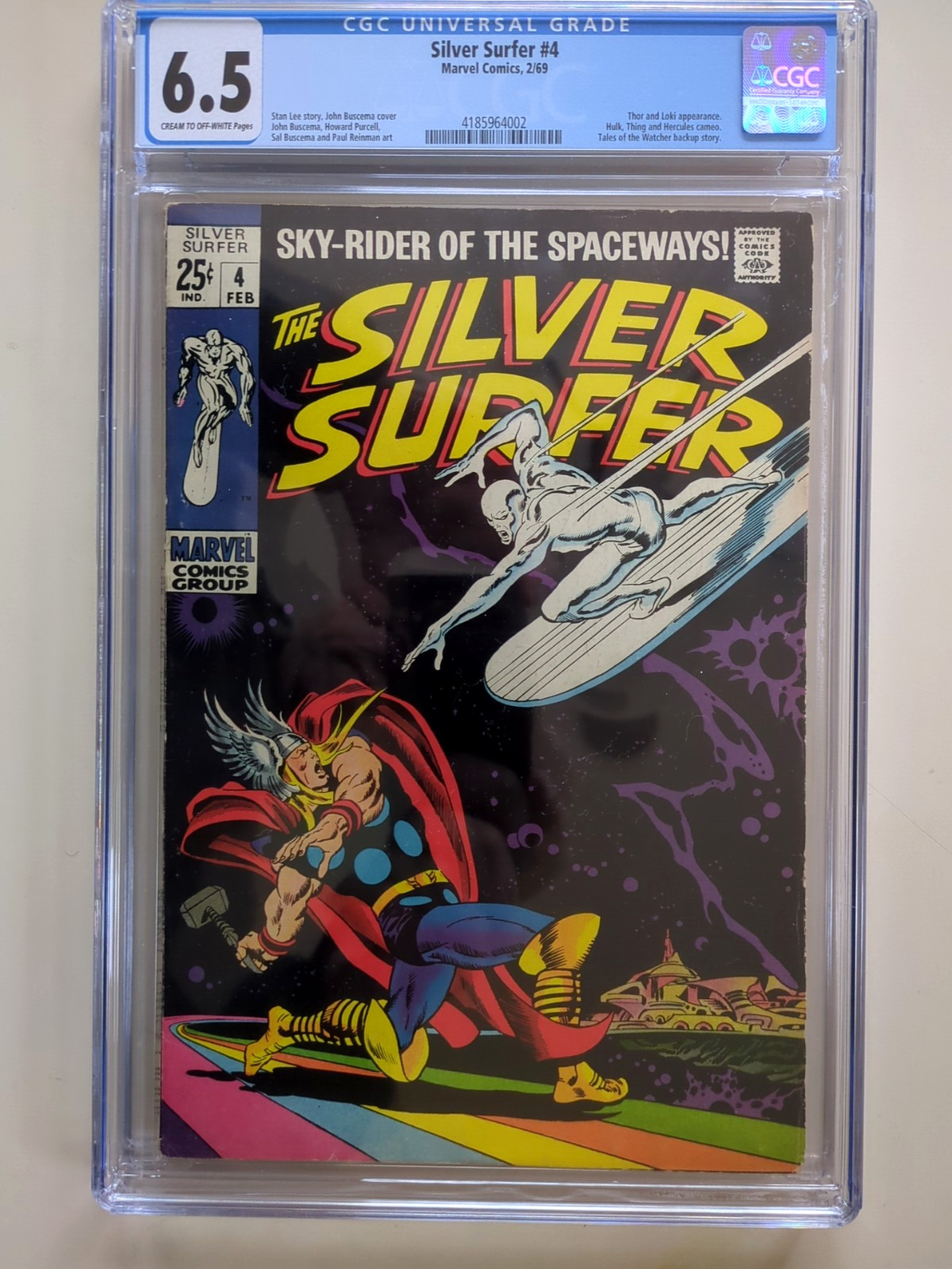 SILVER SURFER # 4 (MARVEL1969)SILVER SURFER VS THOR/2ND APP MEPHISTO-CGC 6.5
