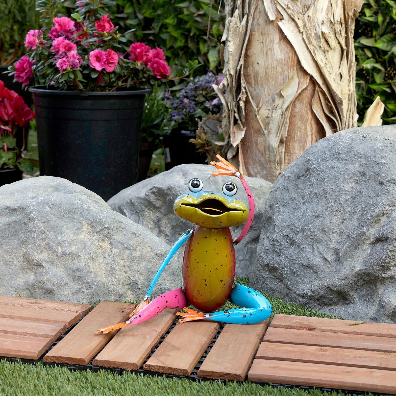 Alpine 11" H Indoor Outdoor Colorful Metal Stretching Yoga Frog Garden Statue