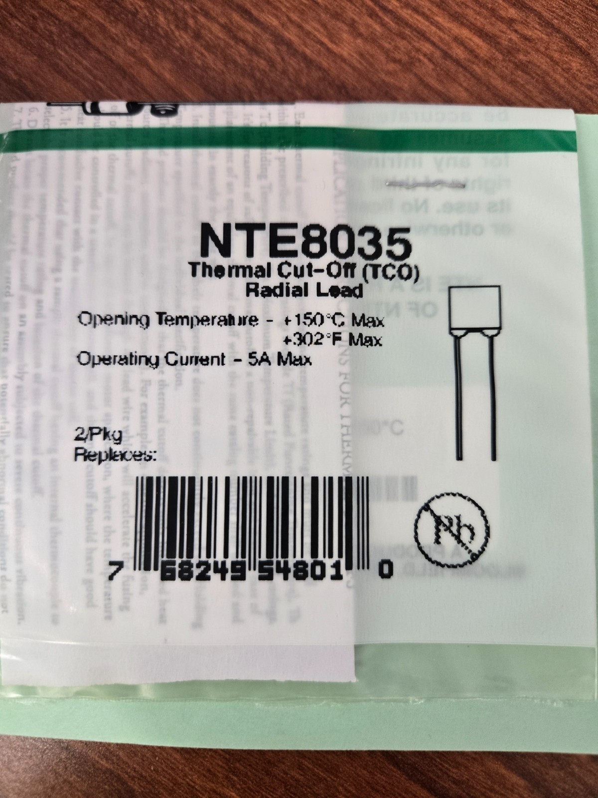 NTE8035 Thermal Cut-Off (TCO) Radial Lead