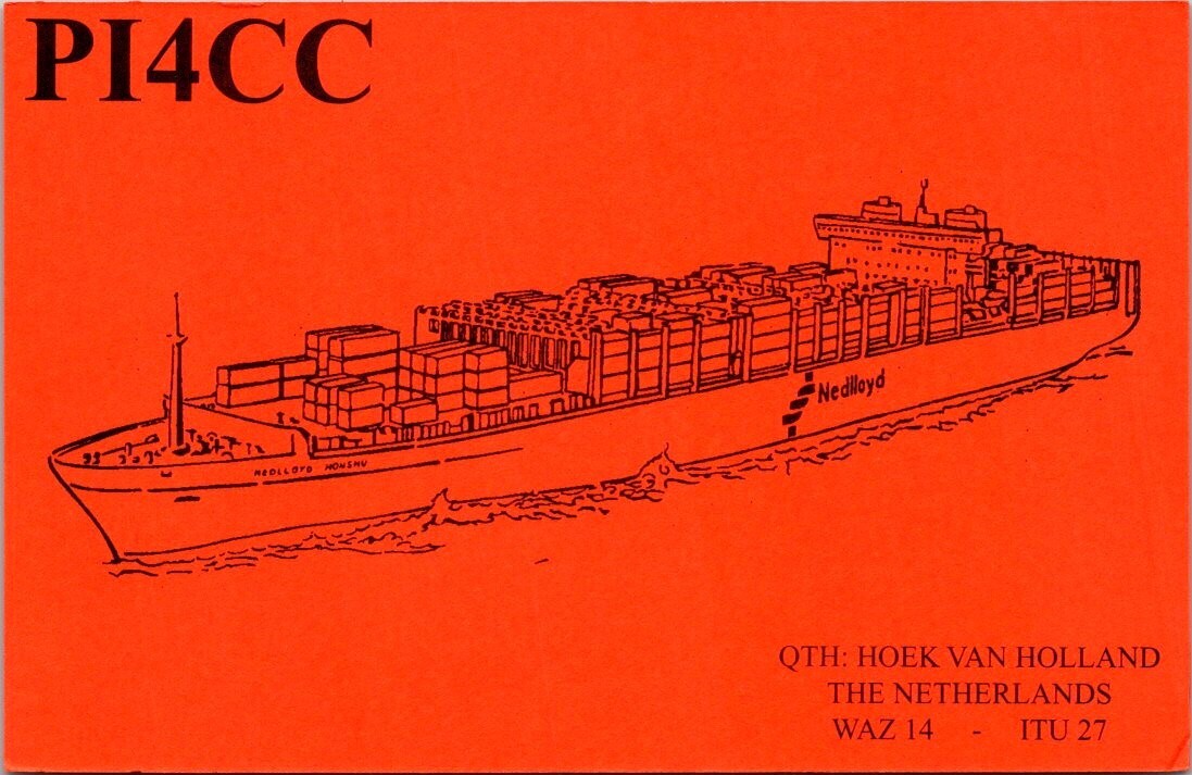 VTG HAM RADIO CQ QSL QSO POSTCARD PI4CC NETHERLANDS NEDLLOYD HONSHU BARGE 1993