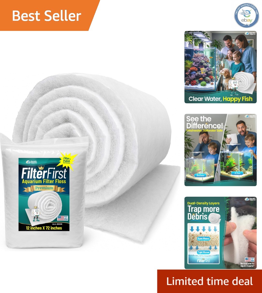 12" Wide Cut-to-Fit Filter Pad Roll - Durable Aquarium Filter Media Solution