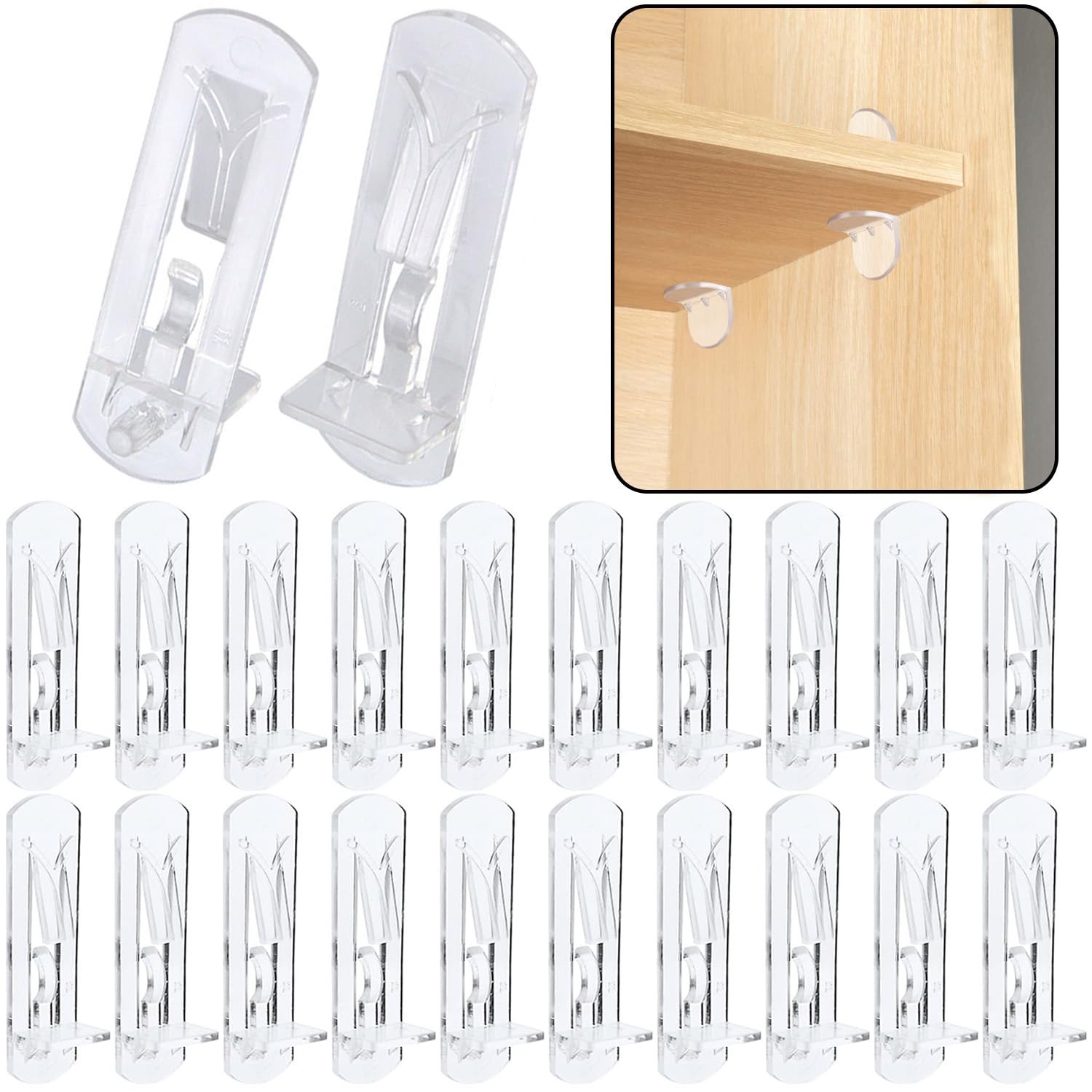 20 PCS Plastic Locking Shelf Support Pegs 6.9mm Pins Clear Bracket Clips