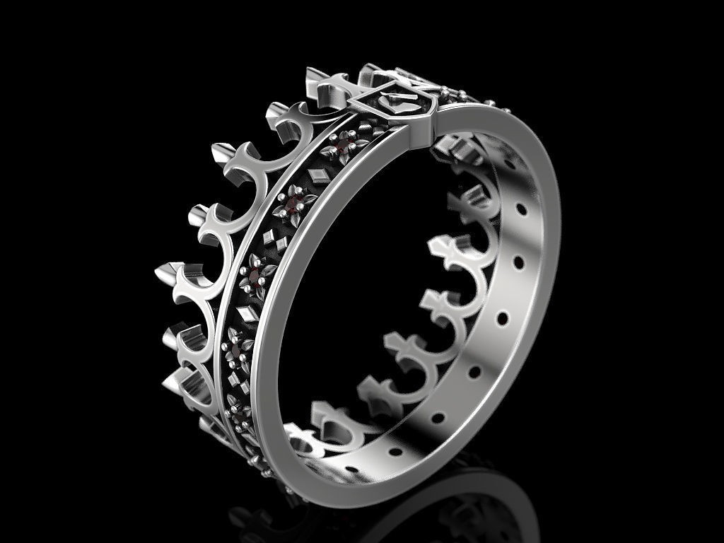 Mens Red Garnet King Crown Ring 925 Silver Gothic Punk Royal Ring Women