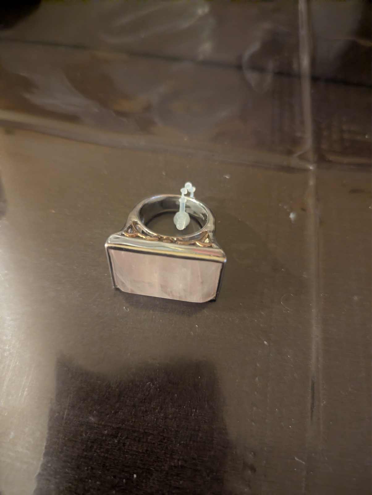 big chunky silver ring with pink stone